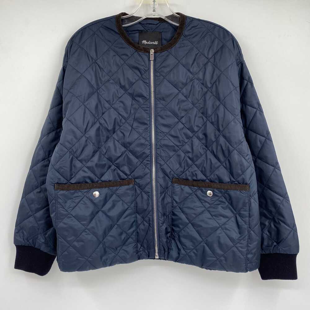 Madewell Navy & Brown Quilted Bomber Jacket | Women’s S Polyester